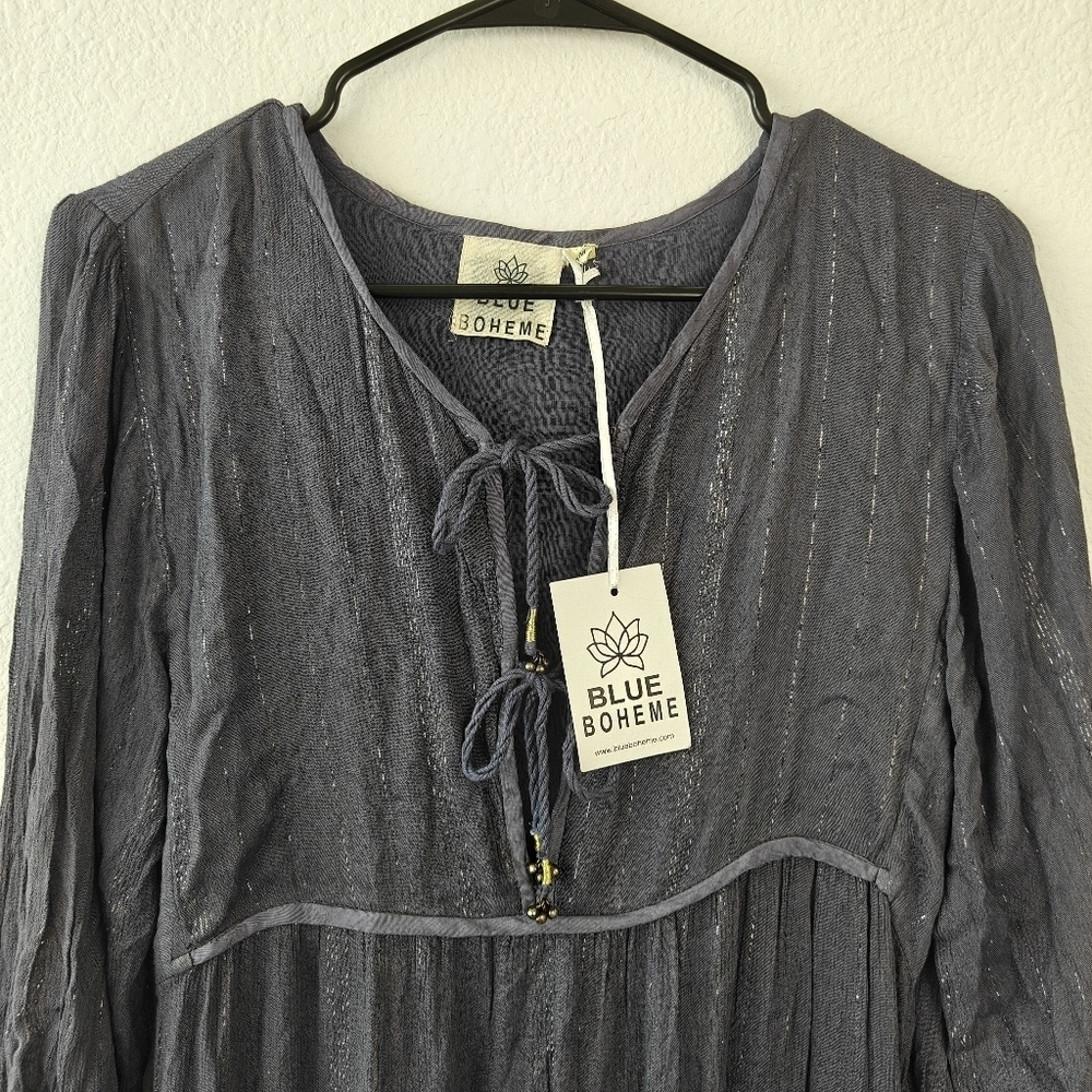 Blue Boheme NWT Grey Serenity Boho Cottagecore Long Sleeve Midi Dress Size S/M - Picture 6 of 13